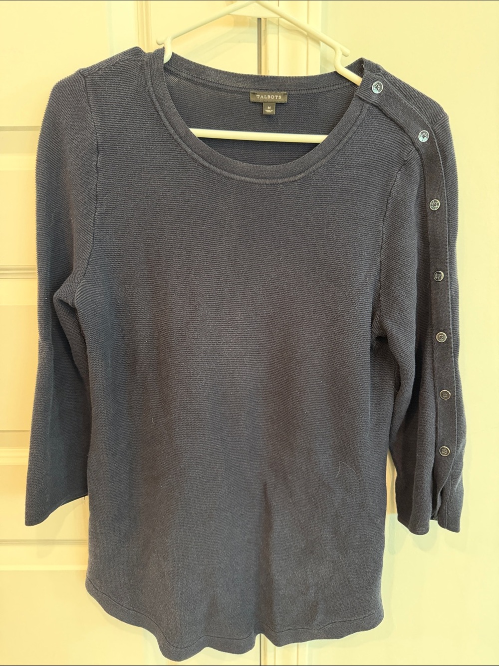 Talbots Navy Button-Trim Knit Top with Side-Sleeve Buttons
